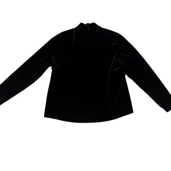 Women’s Black Velvet Mock Turtleneck Top Size 16W Long Sleeve Back Zipper - Picture 1 of 4
